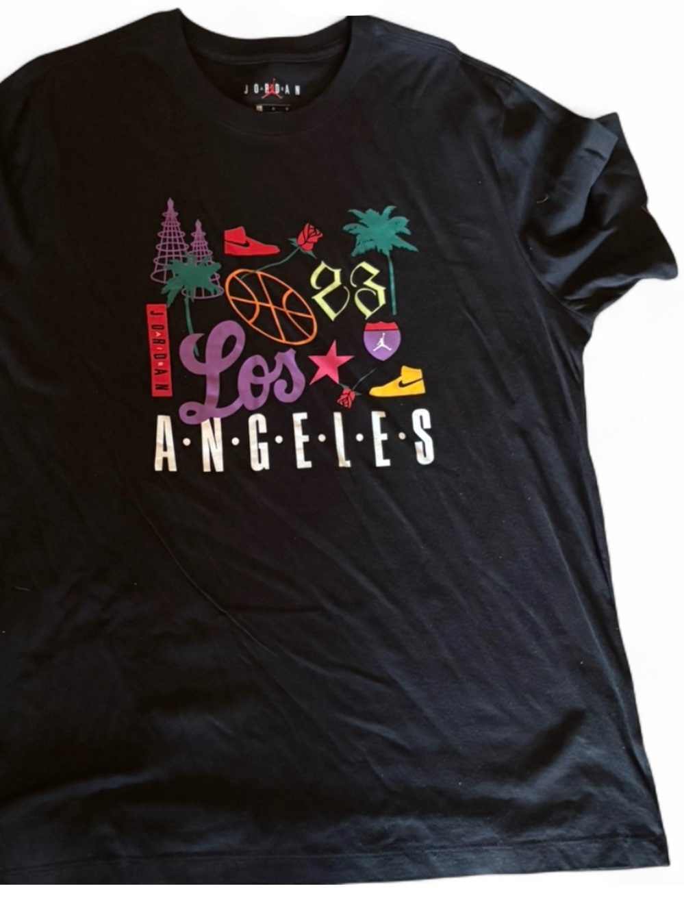 Jordan Black 'Los Angeles' Graphic Tee with Multicolor Icons